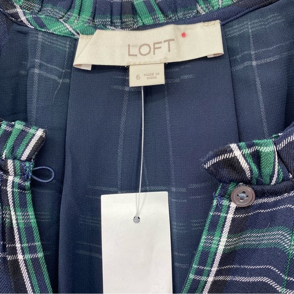LOFT Green Black Plaid Short cap sleeve dress size 6 - Picture 4 of 10